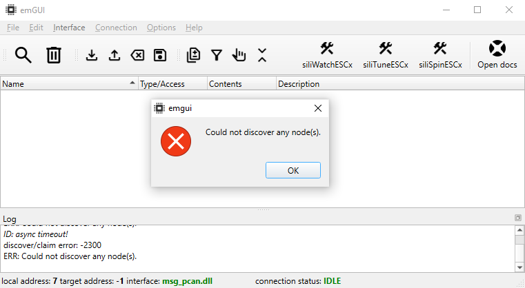 Could not discover any node(s)